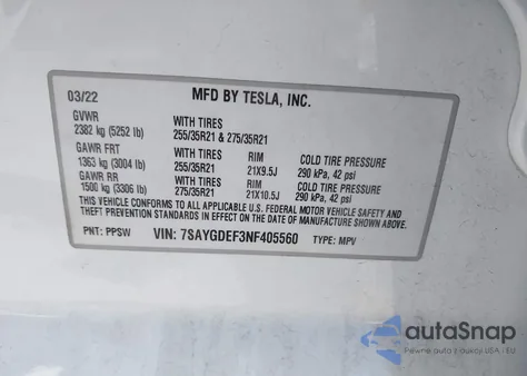 2022 Tesla Model Y Performance Dual Motor All-Wheel Drive from USA, damaged, VIN 7SAYGDEF3NF405560